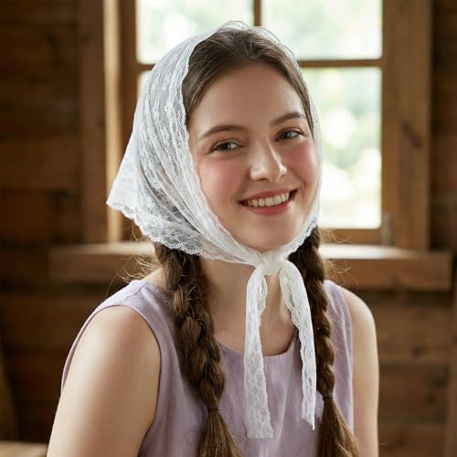 White Lace Floral Hair Scarf Bandana 2 Pack - Women Cute Headwrap
