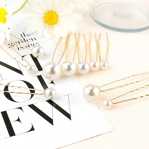 Dayofun 18 Pieces Gold Pearl Hair Pins U Shaped Wedding Hair Accessories