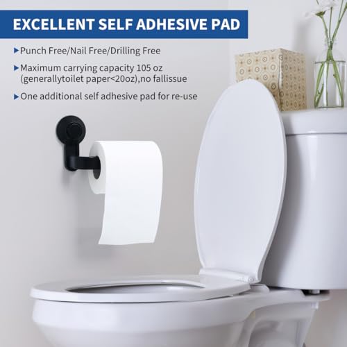 Operitacx Suction Cup Toilet Paper Holder Matte Black No-Drill Wall Mount (6.49 x 3.93 inches)