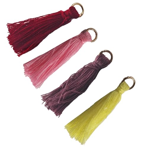 110Pcs Burgundy Mini Crafting Tassels with Golden Jump Rings - 3cm