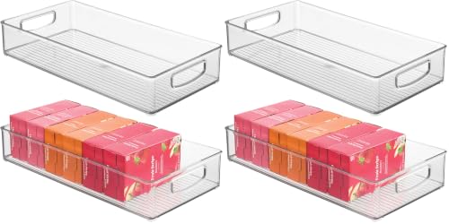 Extra Long Clear Plastic Pantry Organizers - 4-Pack Storage Bins