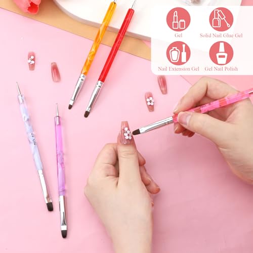 Dual-Headed French Gel Nail Art Brush Set with Dotting Tools, Mixed Sizes