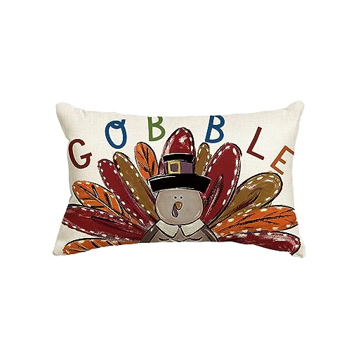 Thanksgiving Gobble Turkey Pillow Cover, 12x20 Inch Cushion Case