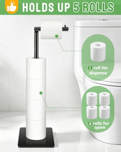 Naturous Free Standing Toilet Paper Holder - Black Metal Bathroom Storage