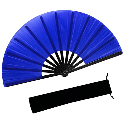 13-Inch Large Handheld Folding Rave Fan for Line Dancing - Blue