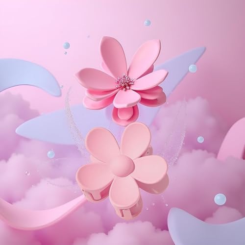 Pink Flower Hair Claw Clips - Non-Slip Plumeria Jaw Clips for All Hair Types