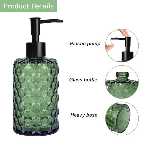 17oz Green Honeycomb Glass Soap Dispenser with Black Pump