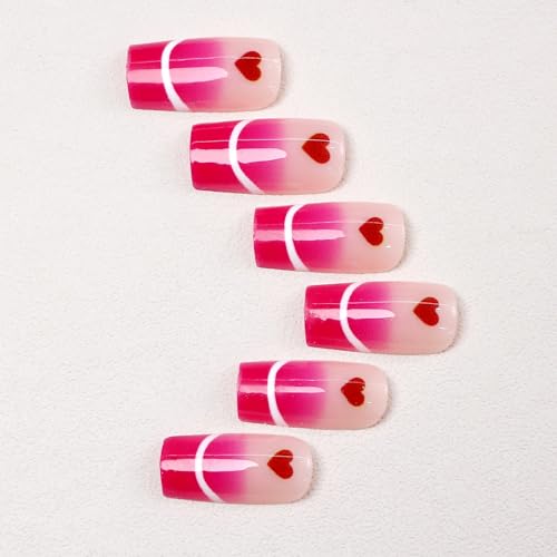 Octoswave Medium Square Press on Nails Pink Love Fake Nails 24 Pcs