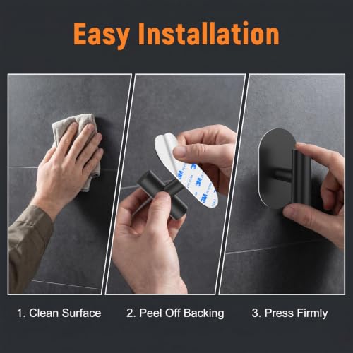 SetSail Matte Black Adhesive Towel Hooks - 4 Pack for Bathroom