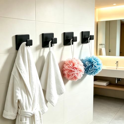 JOPOFI Matte Black Towel Hooks - 2 Piece Wall Mounted Stainless Steel Robe Hooks