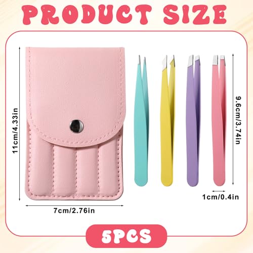 Zelphvt 4-Piece Mini Tweezer Set with Case Stainless Steel Precision Tweezers for Eyebrows and Ingrown Hair Removal