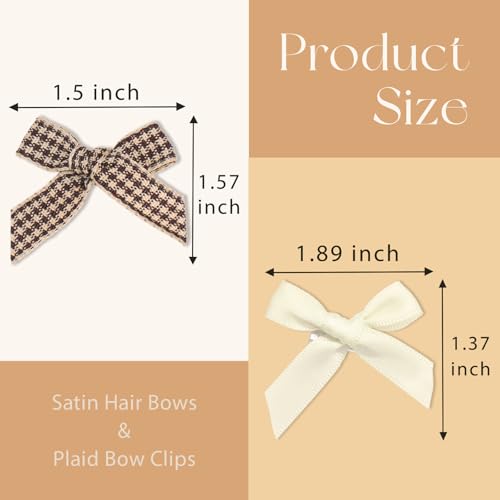 AROCOOY 20pcs Mini Bow Hair Clips Brown Gingham & Beige Ribbon Barrettes