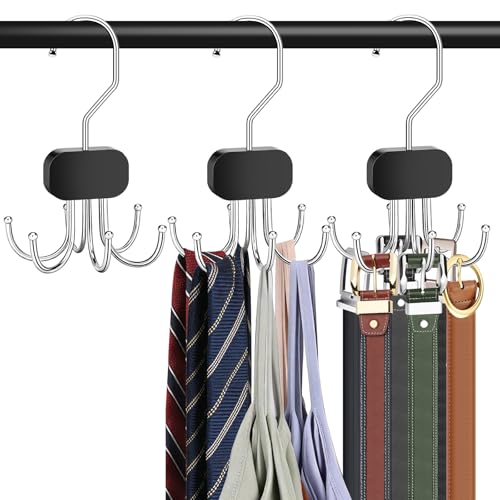 Black 3-Pack Belt Organizer for Closet Max 72 Belts, Rotatable Hanger