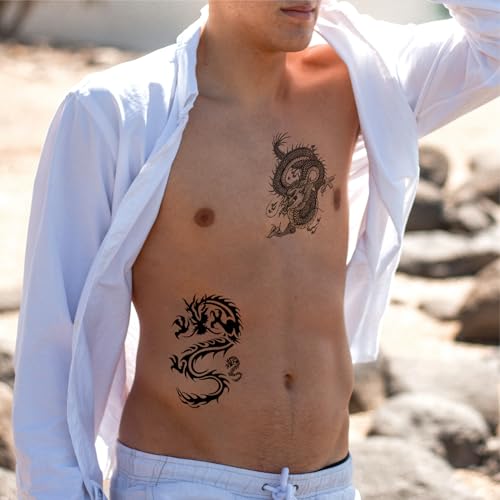 Briyhose Chinese Dragon Temporary Tattoos 8-Sheet Realistic Fake Body Art