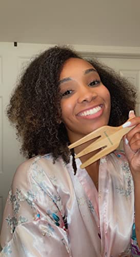 GranNaturals Wooden Parting Comb & Three-Prong Afro Pick for Curly Hair