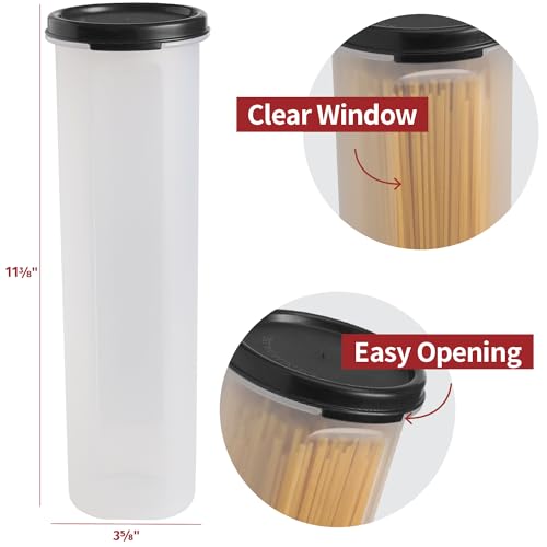 Black Tall Clear Pasta Container with Lid - Airtight Food Storage