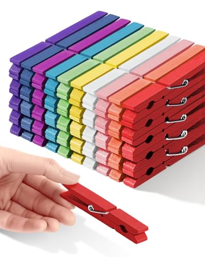 10 Colorful Wooden Clothespins - Heavy Duty 3.55 Inch Clips (50 Pack)