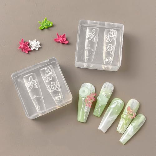 3D Lotus Flower Silicone Nail Mold & Carving Template for DIY Resin Art