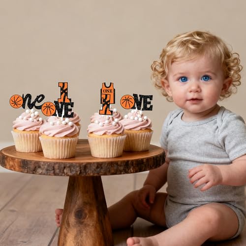 Basketball 1st Birthday Cupcake Toppers Glitter Cake Picks 12 Pcs