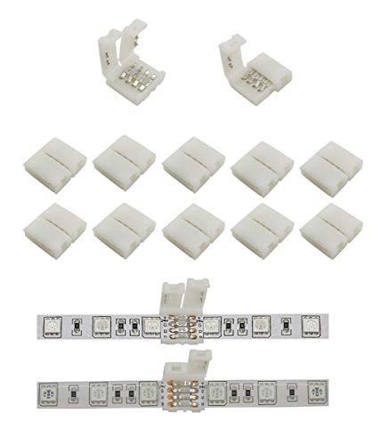 12 Pcs Solderless 4 Pin RGB LED Strip Connectors for 10mm 5050 Strips
