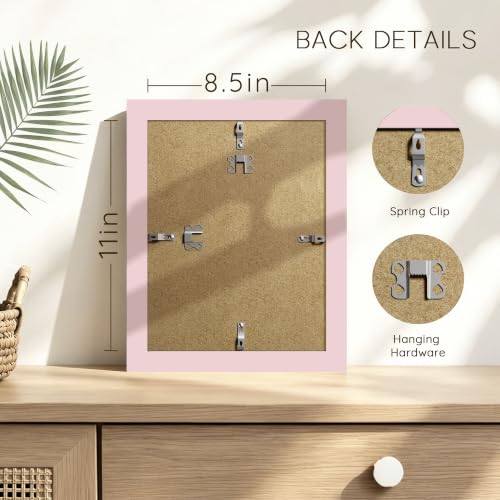 Picrit 8.5x11 Picture Frame in Pink, Shatterproof Wall-Mount Photo Frame
