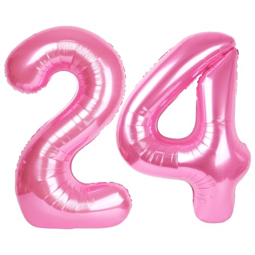 40 Inch Pink Number 24 Foil Balloon - Premium Quality Mylar