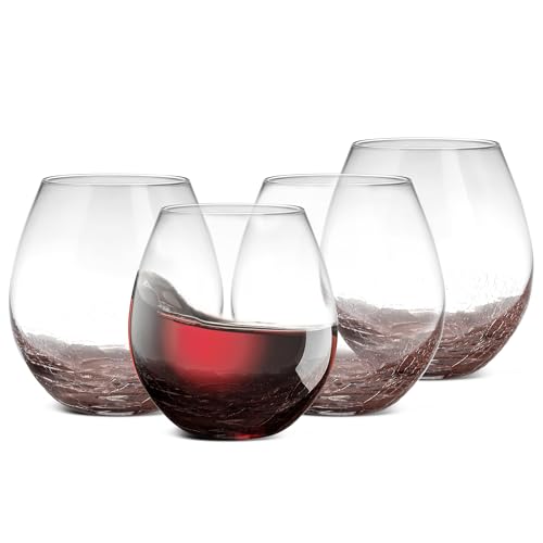 NutriChef Stemless 4 Wine Glasses 15 Ounces, Hand Blown Glasses for Home, Bar & Restaurant, Dishwasher Safe, Gift Set for Wine Lovers, Friends