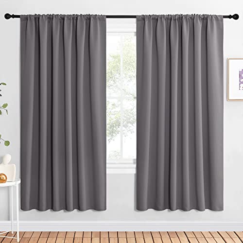 NICETOWN Blackout Curtains - 62x72 Inch Rod Pocket Drapes, Grey (2 Panels)