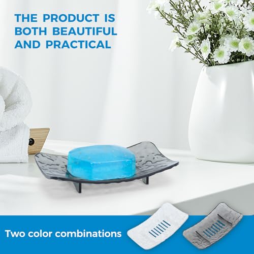 Self-Draining Soap Dish Set of 2 - Black & White Bathroom Holder