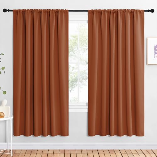 NICETOWN Blackout Curtains - 62" x 72" Rod Pocket Drapes, Burnt Orange (2 Panels)