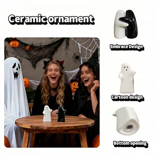 RyanDesign Black & White Ceramic Ghost Salt & Pepper Shakers 1.5x1.0x0.8cm Refillable Gift Set