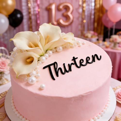 Elegant Black Acrylic Thirteen Cake Topper for 13th Birthday