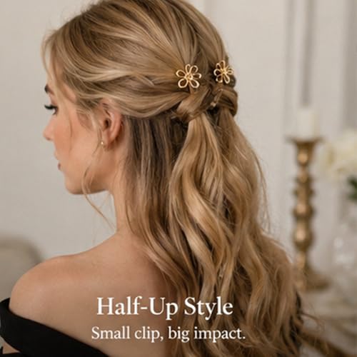 Gold Mini Flower Hair Claw Clips - 10 Pack Tiny Metal Hair Accessories