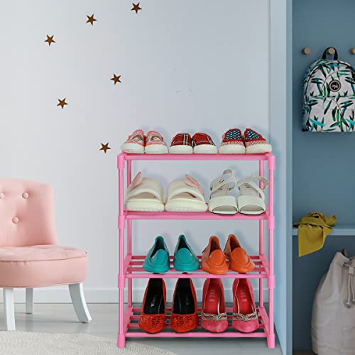 LNYZQUS 4-Tier Pink Shoe Rack Organizer - Stackable Kids Shoe Shelf