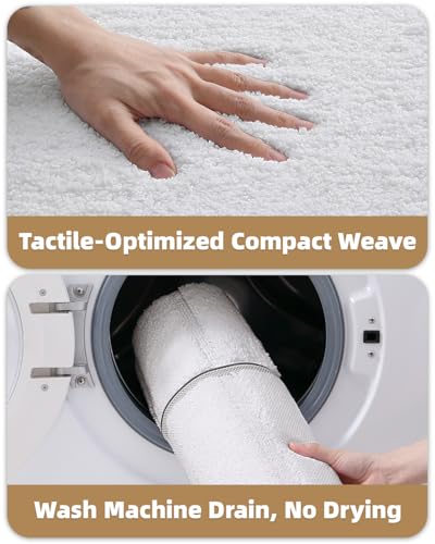 Color&Geometry White Bathroom Rug 17x30 inches, Non-Slip Microfiber Bath Mat