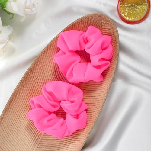 Neon Red Hair Scrunchies 2-Pack - 80s Elastic Hair Bands for Women