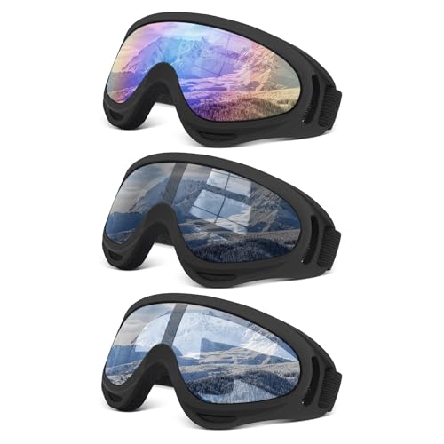 3 Pack Ski Goggles ATV Dustproof Dirt Bike Goggles UV Protection Foam Anti for Ski Racing Riding, Off Road Waterproof Motocross