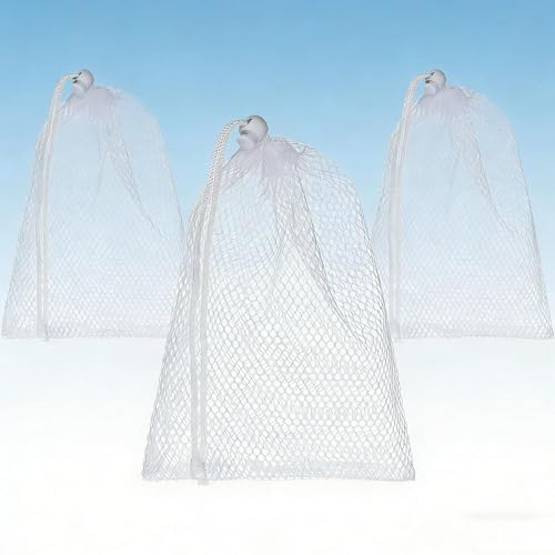 CIOCUHS 3 Pack Nylon Mesh Laundry Bags - Reusable Drawstring Storage, 12x18 inches
