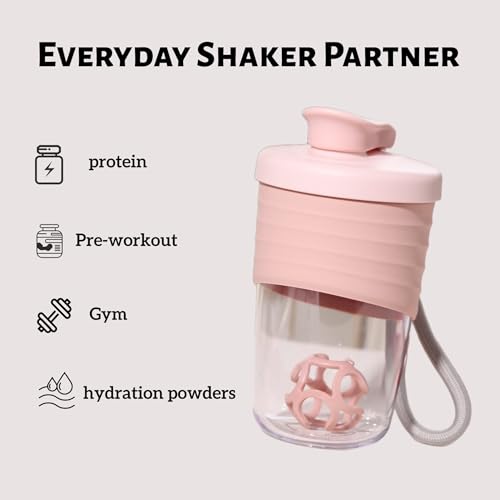 Pink Protein Shaker Bottle 14 oz | Leak-Proof with Grip Strap