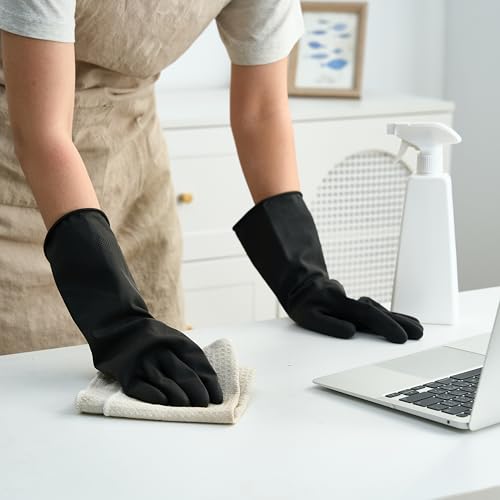 Bamllum Reusable Black Dishwashing Gloves - Large (4 Pairs)