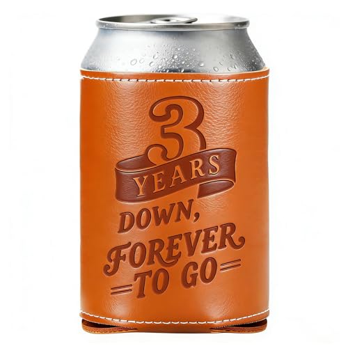 Leather Can Cooler - 3rd Anniversary Gift for Him, 3 Years Down