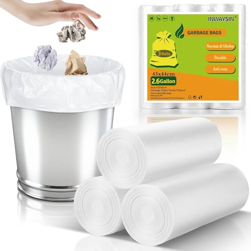 Inwaysin 2.6 Gallon Mini Clear Trash Bags - 105 Count Small Garbage Liners