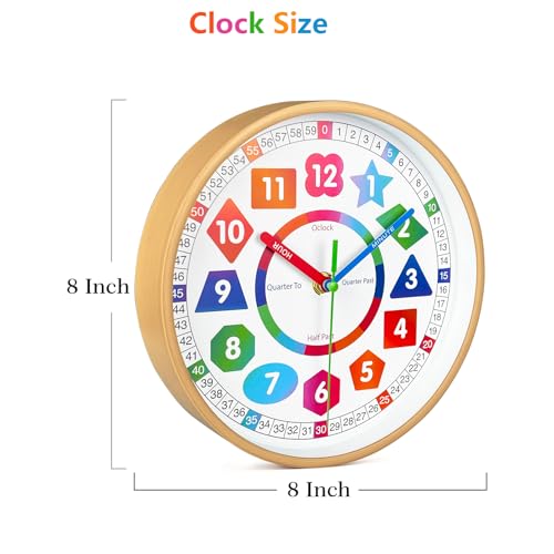 AIRUIFU 8 Inch Kids Learning Wall Clock - Silent Non-Ticking Analog Time Tool