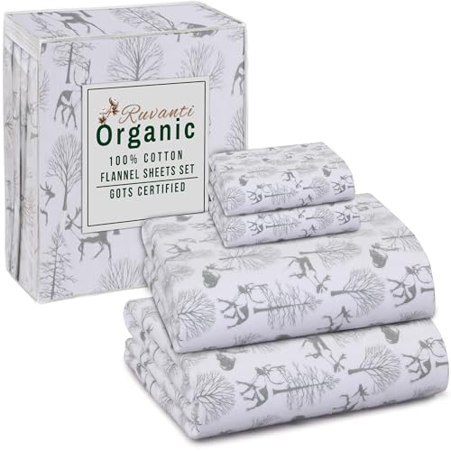 Reindeer Rush Organic Cotton Flannel Bed Sheet Set Full Size