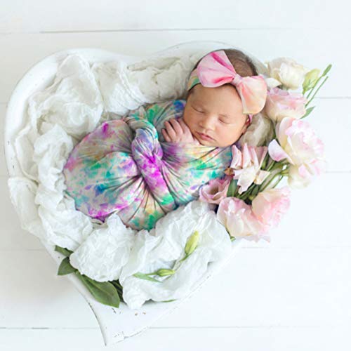 Stretchy Tie Dye Baby Swaddle Blanket with Matching Bow Headband