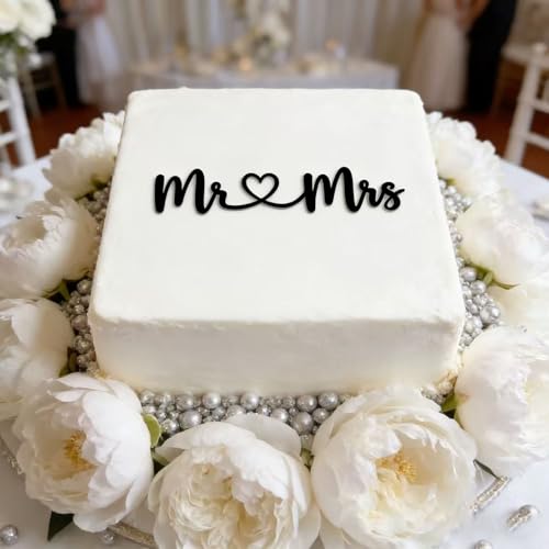 Mr & Mrs Black Acrylic Wedding Cake Topper | Elegant Engagement Decoration