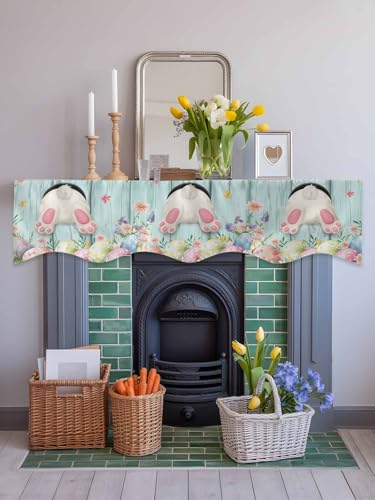 Easter Fireplace Scarf with Bunny & Eggs - 90x17 Inch Floral Decor
