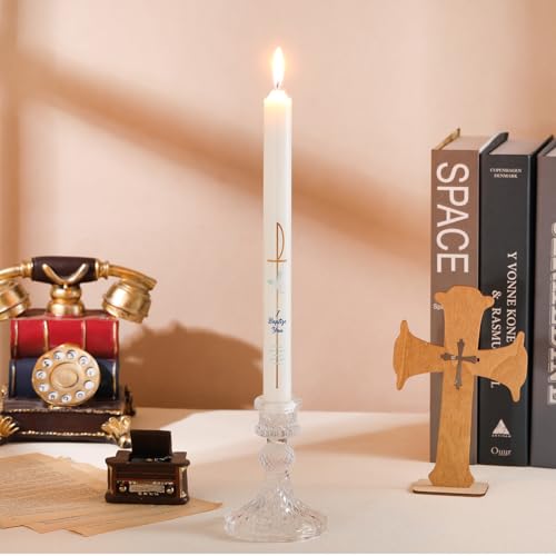 Conelist 10-Inch Baptism Candle with Cross and Dove Symbols for Christening