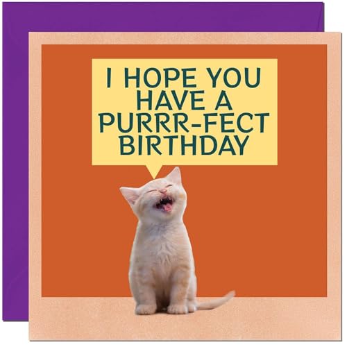 Funny Cat Birthday Card - Cute Purrfect Greeting Card for Friends and Family