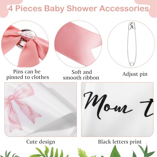 Pink Bow Mom to Be Sash Set with Crown & Pins for Baby Shower